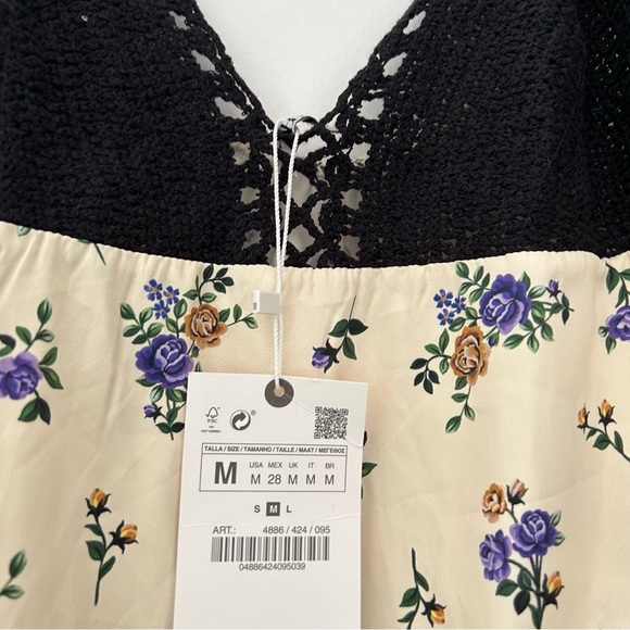 Zara Floral Satin Printed Crochet Cream Maxi Tank Dress Prairiecore - Picture 7 of 11